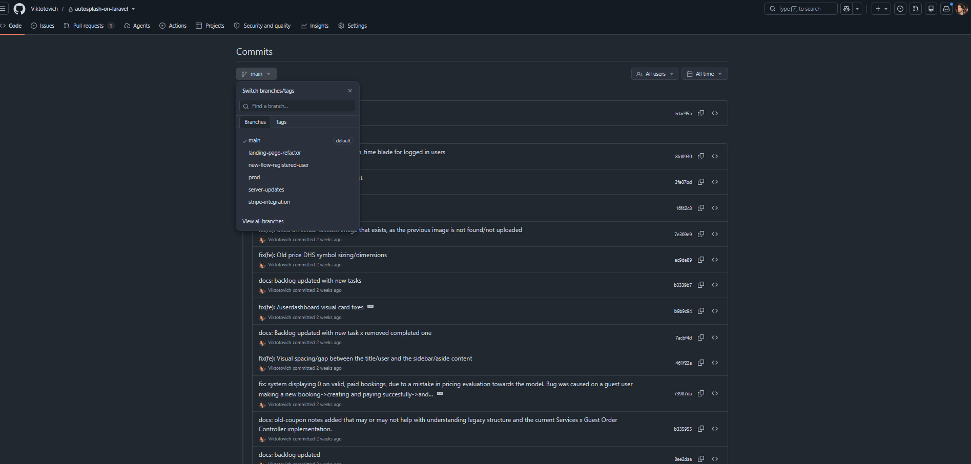 GitHub repository branch overview